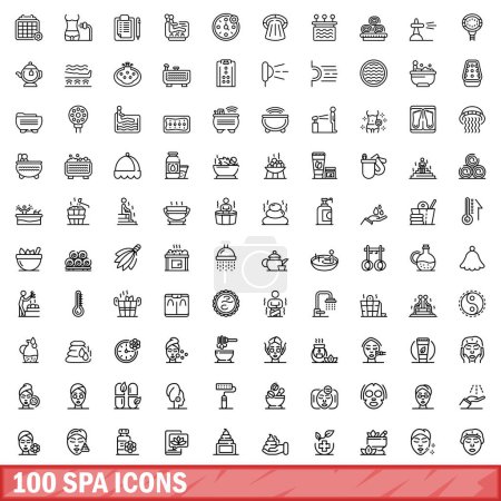 Illustration for 100 spa icons set. Outline illustration of 100 spa icons vector set isolated on white background - Royalty Free Image