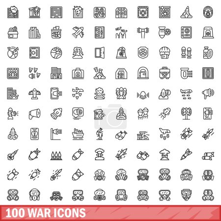 Illustration for 100 war icons set. Outline illustration of 100 war icons vector set isolated on white background - Royalty Free Image