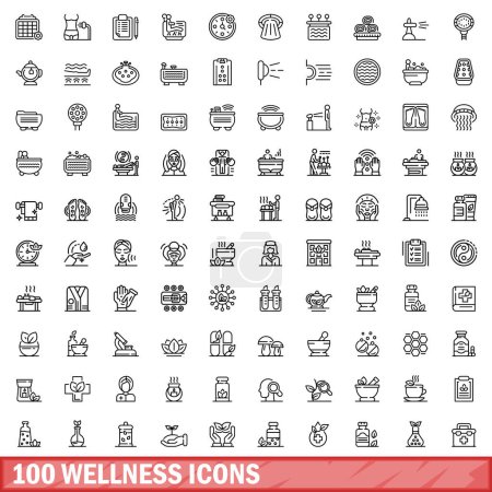 Illustration for 100 wellness icons set. Outline illustration of 100 wellness icons vector set isolated on white background - Royalty Free Image