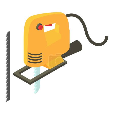 Illustration for Electric jigsaw icon isometric vector. Yellow electric jigsaw and fret saw blade. Power tool, construction and repair work - Royalty Free Image