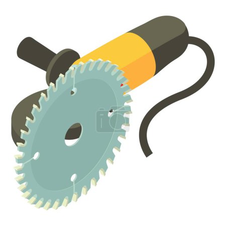 Illustration for Electric sander icon isometric vector. Yellow electric sander and saw blade icon. Power tool, construction and repair work - Royalty Free Image