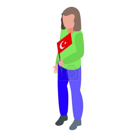 Illustration for Kid with Turkey flag icon isometric vector. World girl. Religion education - Royalty Free Image