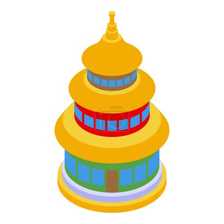 Téléchargez les illustrations : Chine icône pagode vecteur isométrique. Bâtiment chinois. Structure ancienne - en licence libre de droit