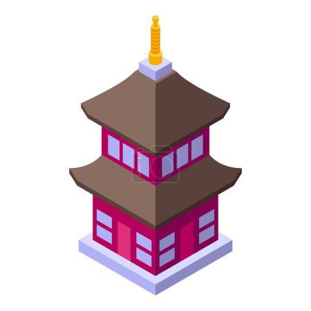 Téléchargez les illustrations : Antique pagode icône vecteur isométrique. Bâtiment asiatique. Temple de la ville - en licence libre de droit