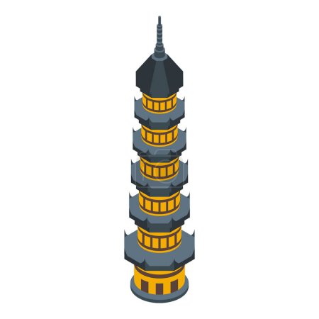 Téléchargez les illustrations : Icône pagode tour vecteur isométrique. Bâtiment chinois. Temple ville - en licence libre de droit