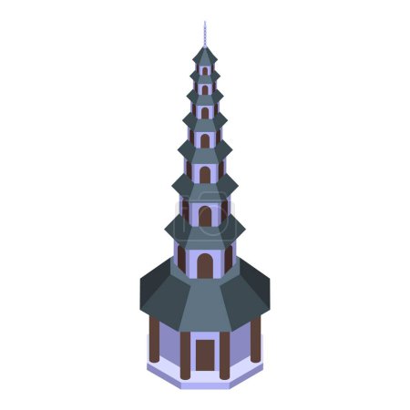 Téléchargez les illustrations : Icône de pagode de voyage vecteur isométrique. Bâtiment chinois. Maison de ville - en licence libre de droit