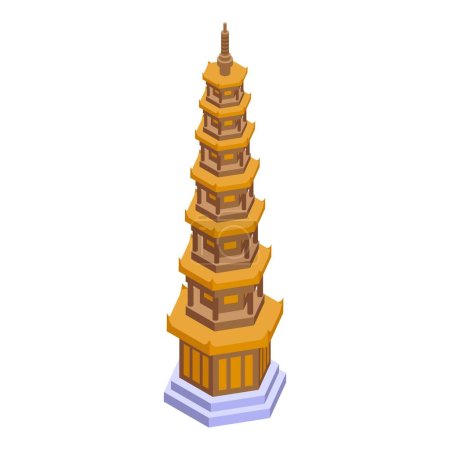 Téléchargez les illustrations : Icône de pagode touristique vecteur isométrique. Bâtiment chinois. Palais asiatique - en licence libre de droit
