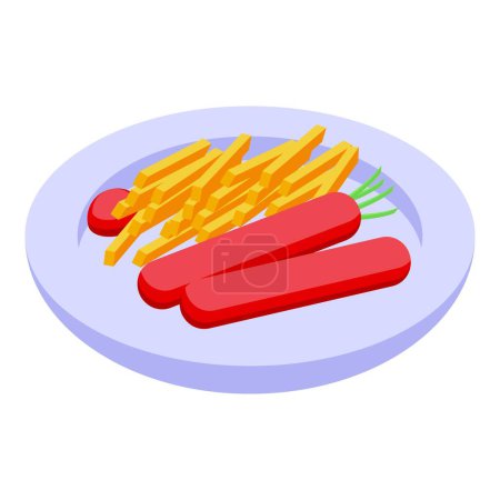 Illustration for Sausage food icon isometric vector. Plate menu. Potato austria - Royalty Free Image