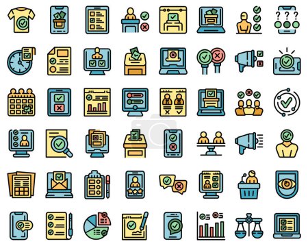 Electronic voiting icons set outline vector. Vote phone. Digital election color flat isolated