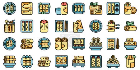 Illustration for Spring roll icons set outline vector. Asia food. Chinese thai color flat isolated - Royalty Free Image