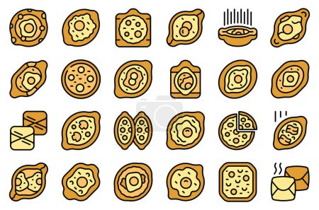 Téléchargez les illustrations : Les icônes Khachapuri définissent le vecteur de contour. Boulangerie à tartes. Menu alimentaire ligne mince couleur plate sur blanc - en licence libre de droit