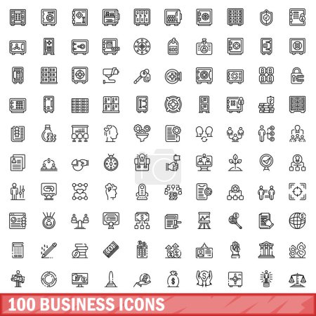 100 iconos de negocios. Esquema ilustración de 100 iconos de negocios conjunto de vectores aislados sobre fondo blanco
