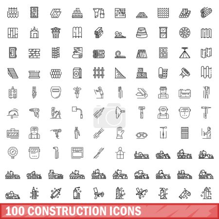 100 Bausymbole gesetzt. Umriss Illustration von 100 Bau-Icons Vektor gesetzt isoliert auf weißem Hintergrund