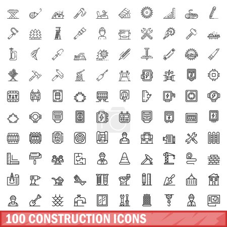 Ilustración de 100 iconos de construcción establecidos. Esquema ilustración de 100 iconos de construcción vector conjunto aislado sobre fondo blanco - Imagen libre de derechos
