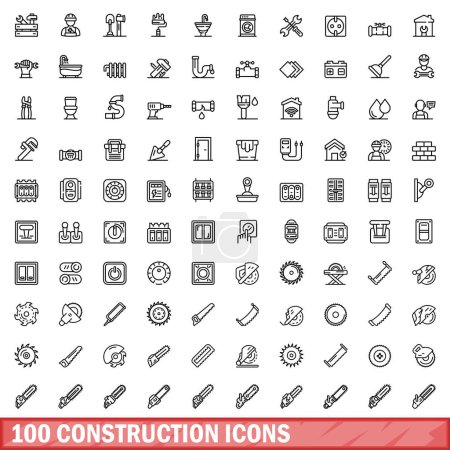 Illustration for 100 construction icons set. Outline illustration of 100 construction icons vector set isolated on white background - Royalty Free Image