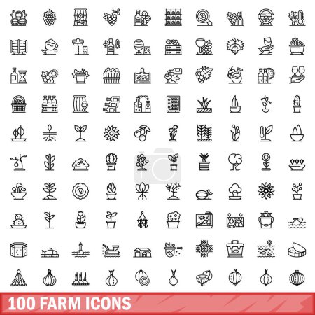 Illustration for 100 farm icons set. Outline illustration of 100 farm icons vector set isolated on white background - Royalty Free Image