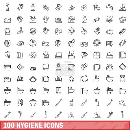 Ilustración de 100 iconos de higiene. Esquema ilustración de 100 iconos de higiene vector conjunto aislado sobre fondo blanco - Imagen libre de derechos