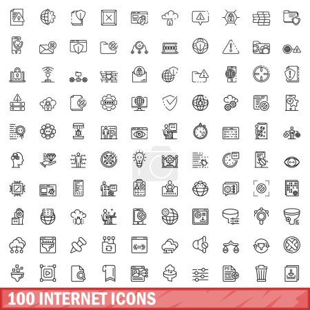 Ilustración de 100 iconos de Internet establecidos. Esquema ilustración de 100 iconos de Internet vector conjunto aislado sobre fondo blanco - Imagen libre de derechos