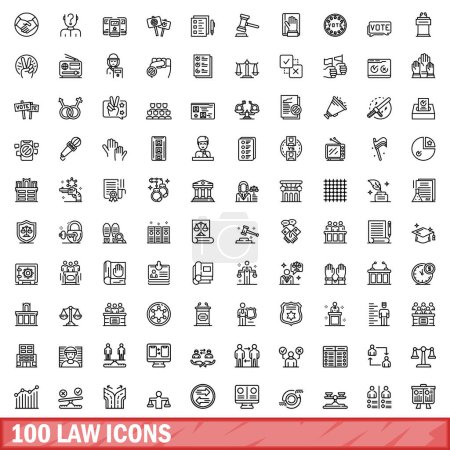 Ilustración de 100 iconos de la ley establecidos. Esquema ilustración de 100 iconos de la ley vector conjunto aislado sobre fondo blanco - Imagen libre de derechos