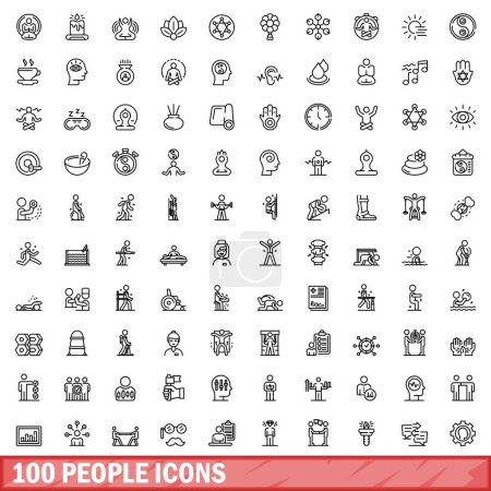 100 Menschen kamen ums Leben. Umriss Illustration von 100 Personen Symbole Vektor gesetzt isoliert auf weißem Hintergrund