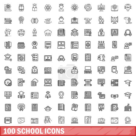Illustration for 100 school icons set. Outline illustration of 100 school icons vector set isolated on white background - Royalty Free Image