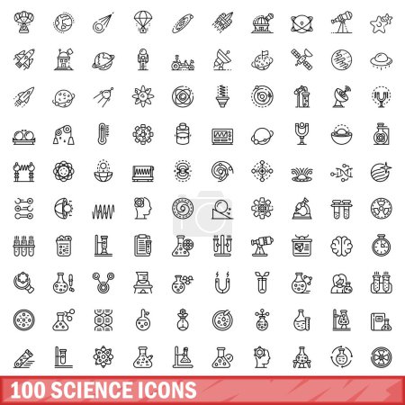 Illustration for 100 science icons set. Outline illustration of 100 science icons vector set isolated on white background - Royalty Free Image