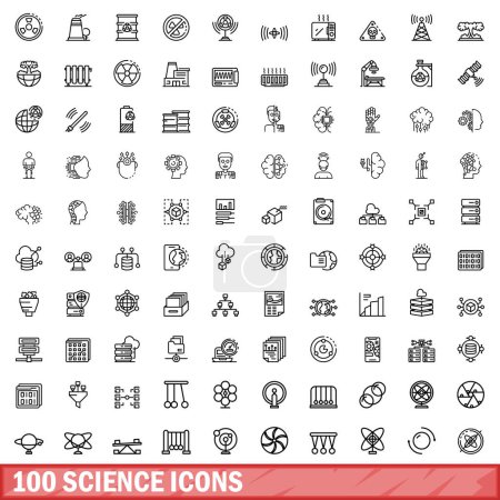 Ilustración de 100 iconos de la ciencia establecidos. Esquema ilustración de 100 iconos científicos vector conjunto aislado sobre fondo blanco - Imagen libre de derechos