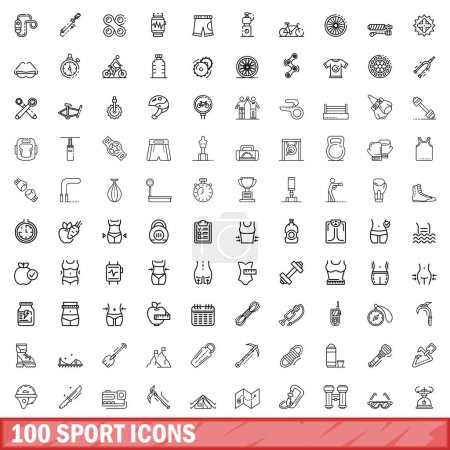 Ilustración de 100 iconos deportivos. Esquema ilustración de 100 iconos deportivos vector conjunto aislado sobre fondo blanco - Imagen libre de derechos