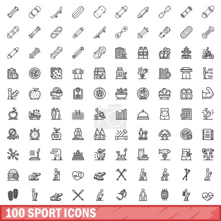 Illustration for 100 sport icons set. Outline illustration of 100 sport icons vector set isolated on white background - Royalty Free Image