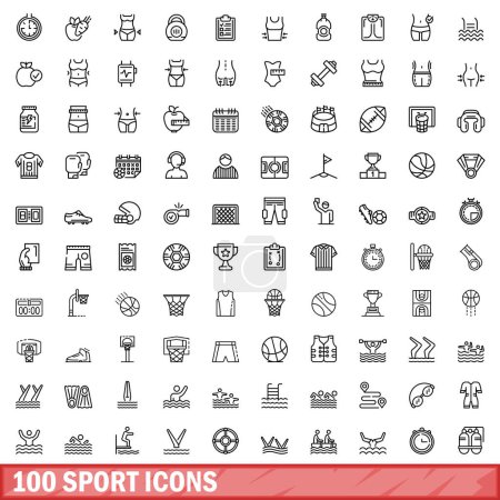 Ensemble de 100 icônes sportives. Illustration schématique de 100 icônes sportives ensemble vectoriel isolé sur fond blanc