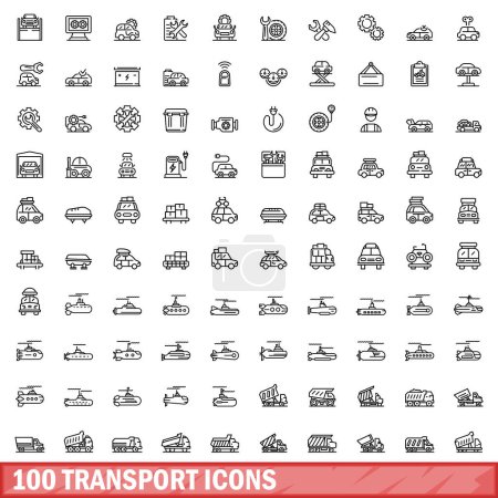 Ilustración de 100 iconos de transporte establecidos. Esquema ilustración de 100 iconos de transporte vector conjunto aislado sobre fondo blanco - Imagen libre de derechos
