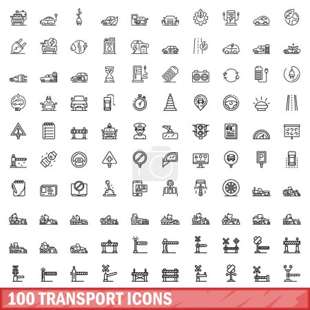 Illustration for 100 transport icons set. Outline illustration of 100 transport icons vector set isolated on white background - Royalty Free Image