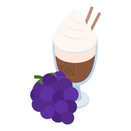 Illustration for Vitamin cocktail icon isometric vector. Fruit chocolate smoothie and blackberry. Summer drink, dessert, healthy nutrition - Royalty Free Image