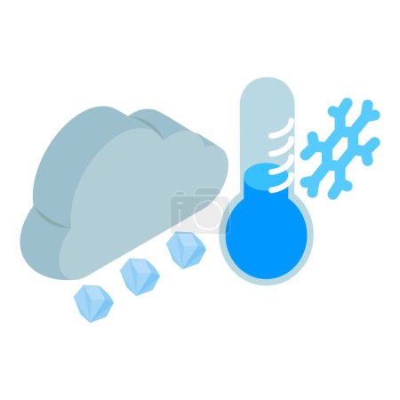 Ilustración de Icono Hailstorm vector isométrico. Nube con granizo, termómetro frío y copo de nieve. Mal tiempo, precipitación granizo, meteorología, fuerte precipitación atmosférica - Imagen libre de derechos