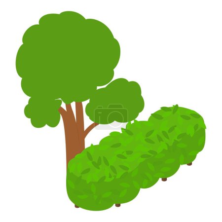 Illustration for Green vegetation icon isometric vector. Deciduous green tree and hedge from bush. Nature, vegetation, hedge - Royalty Free Image
