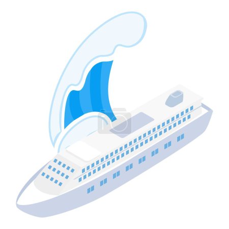 Téléchargez les illustrations : Icône de paquebot de croisière vecteur isométrique. Grand navire à passagers blanc sous les vagues océaniques. Bateau de croisière de luxe, transport maritime - en licence libre de droit