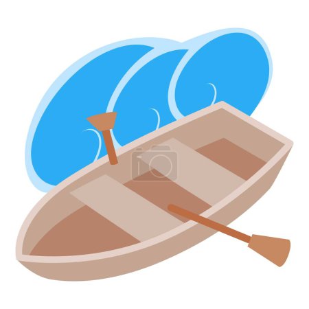 Illustration for Rowboat icon isometric vector. Wooden fishing boat with paddle and sea wave icon. New wood boat, water transport - Royalty Free Image