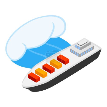 Illustration for Cargo ship icon isometric vector. Large modern container ship and ocean wave. Cargo boat, transport logistic, water transport - Royalty Free Image
