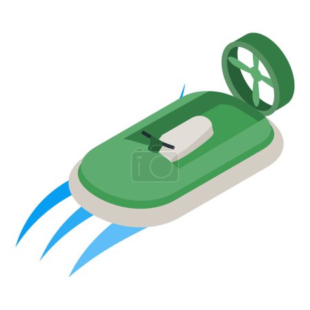 Ilustración de Hover icono de la nave vector isométrico. Nuevo aerodeslizador verde moderno en el icono del agua. Cojín de aire barco, aerodeslizador, deporte acuático - Imagen libre de derechos