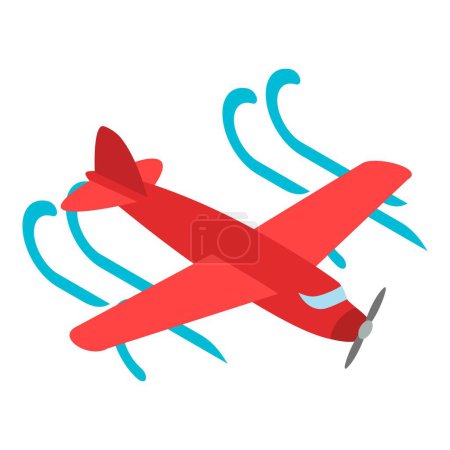 Illustration for Red plane icon isometric vector. Modern private airplane flying in air flow icon. Light aircraft, air transport - Royalty Free Image