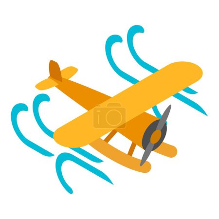 Illustration for Hydroplane icon isometric vector. Single propeller seaplane flying in air flow. Seaplane, floatplane, plane amphibian, air transport - Royalty Free Image