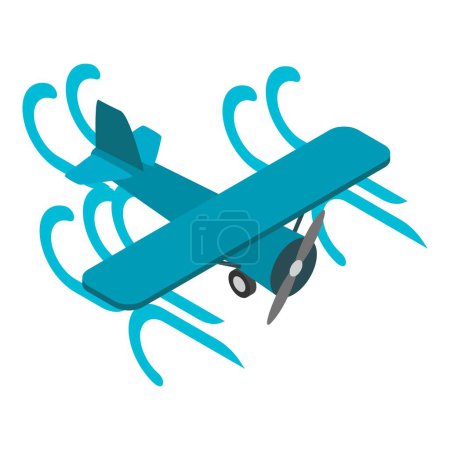 Illustration for Propeller airplane icon isometric vector. Blue airplane flying in air flow icon. Retro plane, air transport - Royalty Free Image