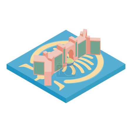 Ilustración de Icono hito uae vector isométrico. Atlantis hotel and palm island jumeirah icon (en inglés). Monumento mundialmente famoso de emiratos árabes unidos, arquitectura moderna - Imagen libre de derechos