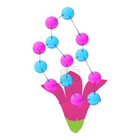 Illustration for Purple flower icon isometric vector. Bloomed violet flower, multicolored molecule. Biology and botany science, plant genetic engineering, biotechnology - Royalty Free Image