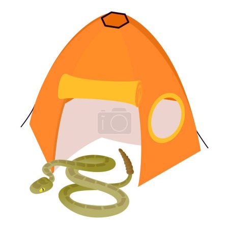 Illustration for Rattlesnake icon isometric vector. Western rattlesnake near orange camping tent. Camping, ecotourism, summer rest, recreation, journey, danger - Royalty Free Image