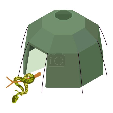 Illustration for Green python icon isometric vector. Tree python near green military camping tent. Camping, ecotourism, recreation, danger - Royalty Free Image