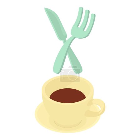 Illustration for Food service icon isometric vector. Cup of coffee, crossed fork and knife icon. Service sector, catering, cafe, street food - Royalty Free Image