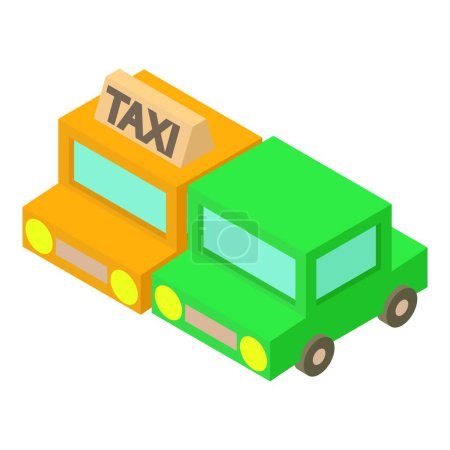 Illustration for Private transport icon isometric vector. Yellow taxi service car, passenger car. Ground passenger transportation, trip, journey - Royalty Free Image