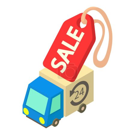 Illustration for Delivery service icon isometric vector. Truck delivery, tag with inscription sale. Twenty four hour delivery service, shipping - Royalty Free Image