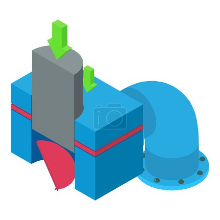 Illustration for Manufacturing process icon isometric vector. Blanking machine, semicircular pipe. Metallurgy, manufacturing, industrial production - Royalty Free Image